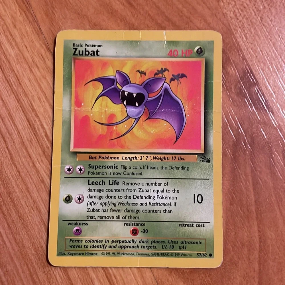 1995 zubat pokemon card - (57) - Fossil The item available is listed in the Title Zubat [Green Back] #41 Prices